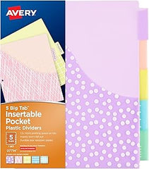 Insertable Pocket Plastic Dividers - 5 Tab