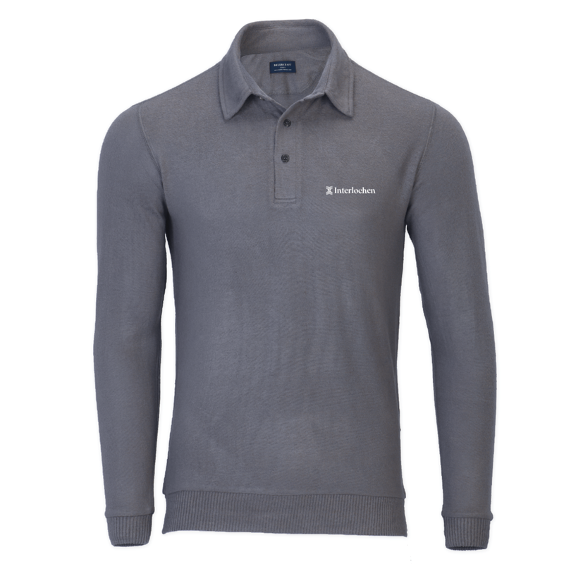 Gray sweater with a brand logo on a white background