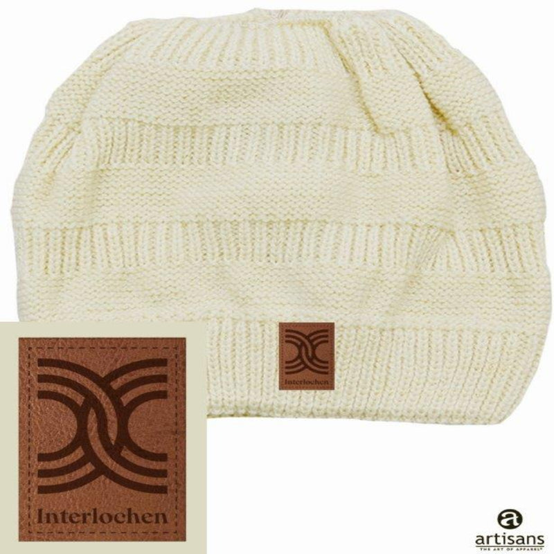 Winter Hat Ivory with Leather Logo