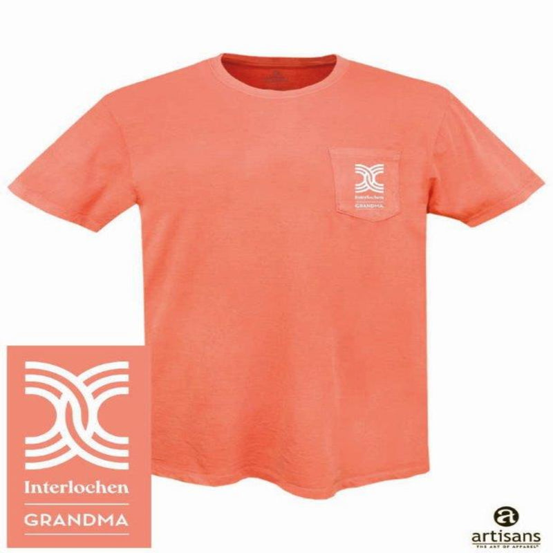 A hibiscus t-shirt with a pocket on the front, featuring a white graphic design at the center. The t-shirt is displayed with color options and the brand 'Artisans' is visible.