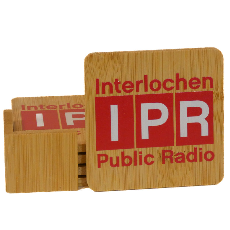 IPR coasters with red/white logo
with coaster holder