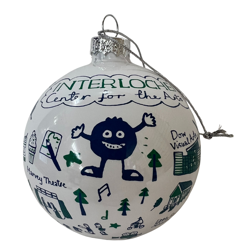 Decorative Christmas ball ornament with 'Interlochen Center for the Arts' design on a white background