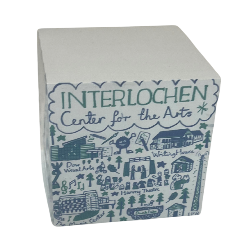 Stack of paper with 'Interlochen Center for the Arts' design on a white background