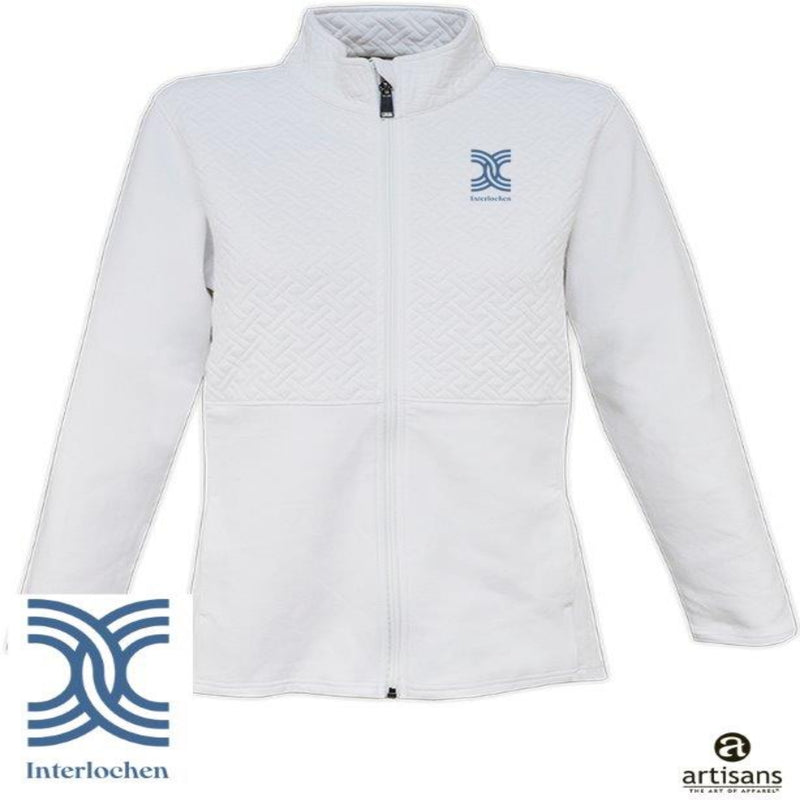 White jacket with a logo on a white background