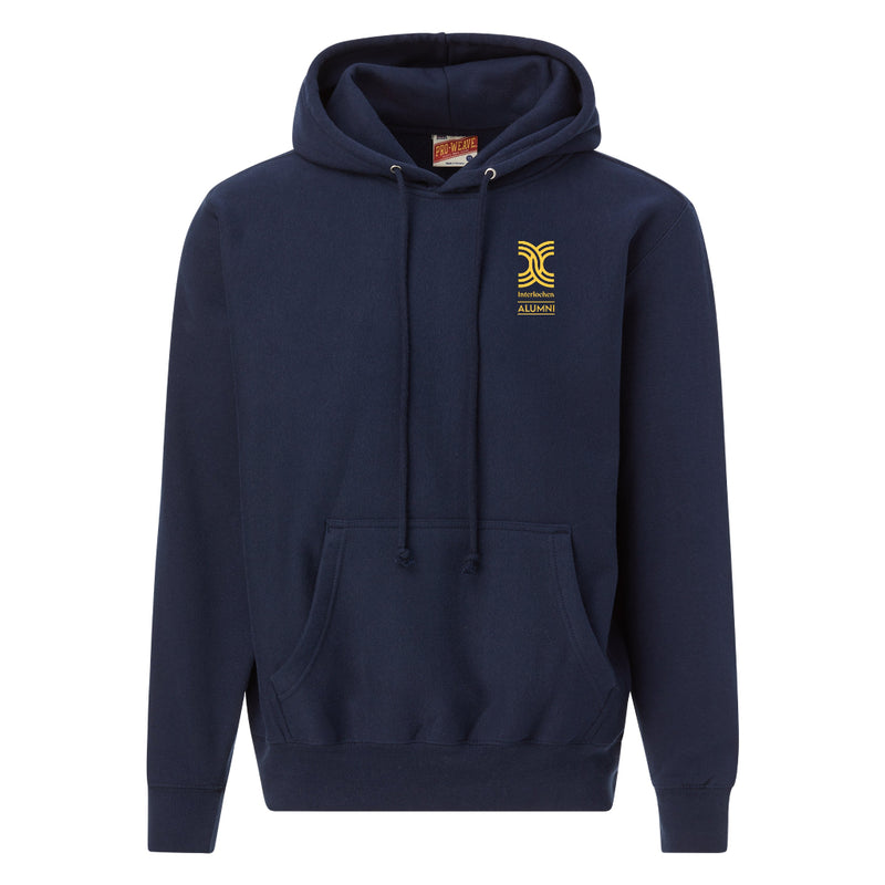 Navy Blue Hoodie with Gold embroidery Interlochen Logo and Alumni